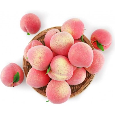 BigOtters 16PCS Artificial Fruit Peach Fake Peach Artificial Lifelike Peach with Leaves Simulation Pink Peach Photo Props Party Home Kitchen Decor Food Toy