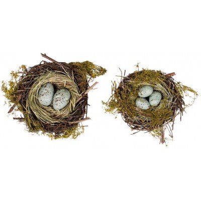Dried Twig Wrapped with Blue Eggs Decorative Birds Nest Home Accents Set of 2