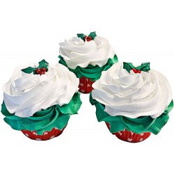 Fake Cupcakes Christmas Holly Cupcakes- Set of 3 Home Item by Dezicakes