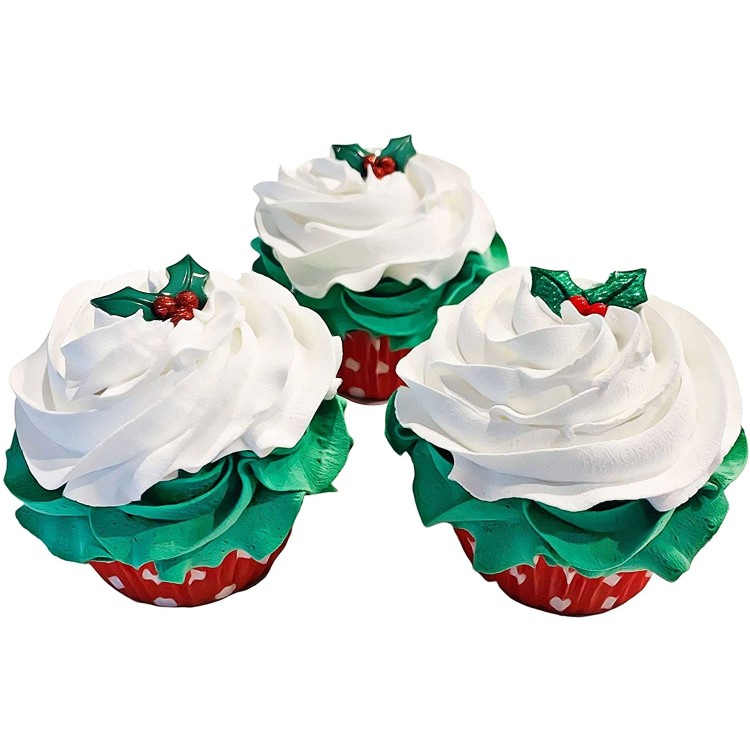 Fake Cupcakes Christmas Holly Cupcakes- Set of 3 Home Item by Dezicakes