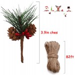 Geefuun 24Pieces Christmas Artificial Pine Needle Pick Decorations 1 Pack Jute Twine Rope Xmas Party Gift Wrapping Decor Wreaths Arrangement Tree Ornaments Wedding Supplies