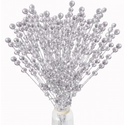 IDOXE Silver Berries,100Pack Artificial Stems Christmas Tree Decorations Fake Christmas Picks Glitter Sticks DIY Wreath Crafts Gift Fireplace Holiday Home Decor 11.8Inch Silver