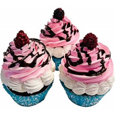 Raspberry Chocolate Faux Cupcakes- Fake Food Display Set of 3- Home Decor Party Favors Decoration