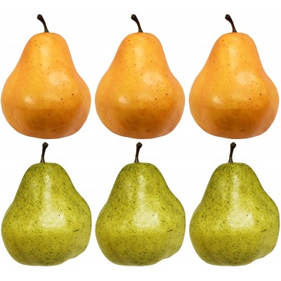 Set of 6 Artificial Decorative Pears Green Pears Yellow Pears Realistic Pears Perfect for Decorative Center Pieces!6 Green & Yellow