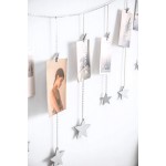 Mkono Hanging Photo Display Wooden Stars Garland with Metal Chains Picture Frame Collage with 25 Wood Clips Wall Art Decoration for Home Office Nursery Room Dorm Silver