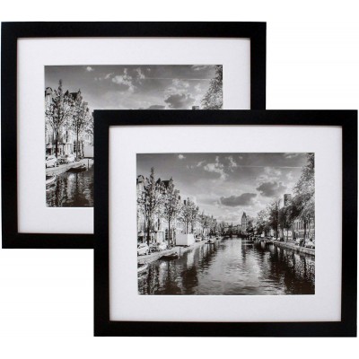 11x13 Black Gallery Picture Frame with 8x10 Mat 2-Pack Includes Both Attached Hanging Hardware and Desktop Easel Wood Frames Display Pictures 8 x 10 or 11 x 13 Two Frames