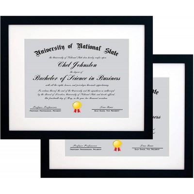 11x14 Black Certificate Document Frame Mat to 8.5x11 2-Pack Two Frames Wide Molding Includes Attached Hanging Hardware and Desktop Easel Display Certificates Documents Diploma 11 x 14 Photo