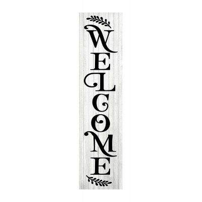 24 Inch 2 Foot Tall Black and White Welcome Vertical Indoor Wood Print Sign