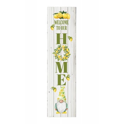 24 Inch 2 Foot Tall Lemon Gnome Welcome to Our Home Sweet Home Vertical Wood Print Sign