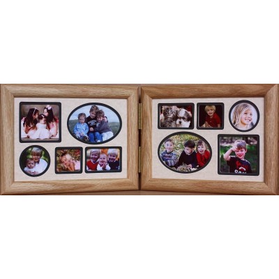5x7 Hinged Landscape Light Medium Frame with Cream Hunter Green Accent Mats Frame Holds 10 Cropped Pictures