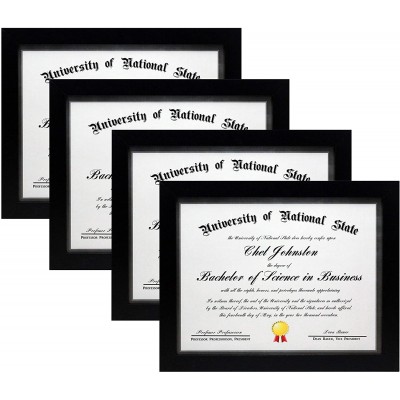 8.5x11 Black Gallery Certificate and Document Frame 4-Pack Four Frames Wide Molding Includes Both Attached Hanging Hardware and Desktop Easel Certificates Documents a Diploma or a Photo