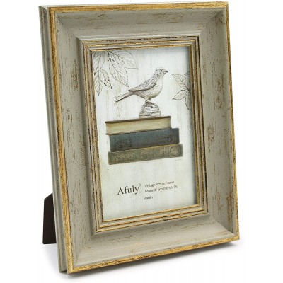 Afuly Antique Picture Frame 4x6 Vintage Gold and Green Single Photo Frame for Desk Wall Exhibition Gallery Artworks Portrait Landscape Unique Wedding Gifts