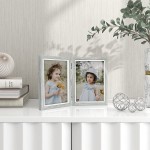 Afuly Grey Picture Frame 5x7 Double Wooden Hinged Photo Frames 2 Openings Tabletop Desk Display Farmhouse Decor Unique Gifts