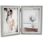 Afuly Grey Picture Frame 5x7 Double Wooden Hinged Photo Frames 2 Openings Tabletop Desk Display Farmhouse Decor Unique Gifts