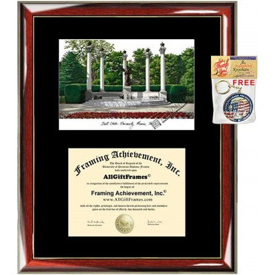 Ball State University BSU Diploma Frame Lithograph Premium Wood Glossy Prestige Mahogany with Gold Accents Single Black Mat University Diploma Frame
