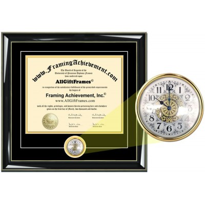 Custom Diploma Frames with Wall Clock Degree Framing College Board Certified Certificate Graduation Document Holder Retirement Gift Graduate University Majestik Black Gold Accents Degree Case
