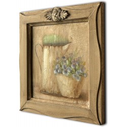 CVHOMEDECO. Rustic Antique Hand Painted Wooden Frame Wall Hanging 3D Painting Landscape Art Décor Plant and Jar Design 11 x 11 Inch