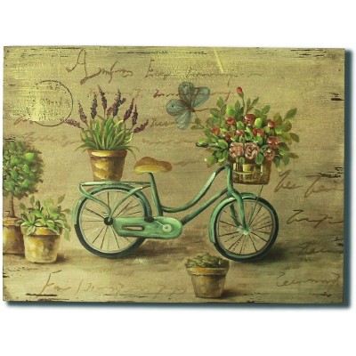 CVHOMEDECO. Rustic Retro Hand Painted Wooden Frame Wall Hanging 3D Painting Decoration Art Bicycle Flower Butterfly Design 15-3 4 x 12 Inch