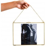 Daisylily 12x8 Inch Brass Hanging Photo Frame Copper Glass Picture Frames Clip Modern Wall Decor Plant Specimen Artwork Ornament Display Gold Horizontal