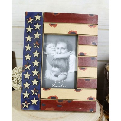 Ebros Gift Rustic Patriotic USA American Star Spangled Banner Flag Veteran Memorial 4"X6" Picture Photo Frame Desktop Easel Back Or Wall Hanging Decorative Accent