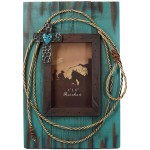Ebros Gift Rustic Western Cowboy Turquoise Barn Wood with Lasso Rope and Cross Easel Back Picture Frame for 4X6 Photo Cabin Lodge Cottage Farm House Accent