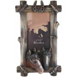 Ebros Gift Rustic Western Faux Barnwood Barbed Wire Borders Cowboy Equine 2 Horses with Lucky Horseshoes 4X6 Picture Photo Frame Figurine Ranch Country Farmhouse Horse Themed Accent