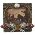 Ebros Gift Rustic Western Wild West US Marshall Dual Pistol Revolver Guns with Braided Lasso Ropes Frame with Easel Back Stand 6X4 Photo Cowboy Cowgirl Desert Old World Themed Accent
