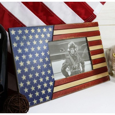 Ebros Rustic Patriotic United States of America Star Spangled Banner American Flag 5"X7" Picture Photo Frame Desktop Or Wall Hanging USA Themed Decorative Accent
