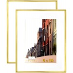 Ethereal Ore 8x10 Picture Frame Gold with 5x7 White Mat 2 Pack Gold Gold Picture Frame 8x10 Gold Frame 8x10 Wall Mount or Table Top Gold Picture Frames For Gold Decor 8x10 Gold