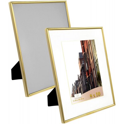 Ethereal Ore 8x10 Picture Frame Gold with 5x7 White Mat 2 Pack Gold Gold Picture Frame 8x10 Gold Frame 8x10 Wall Mount or Table Top Gold Picture Frames For Gold Decor 8x10 Gold