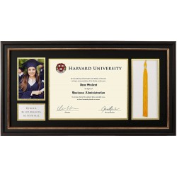 EXCELLO GLOBAL PRODUCTS 8.5" x 11" with Double Mat Graducation Diploma Certificate with Graduation Photo and Tassel Holder Black Gold