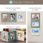EXCELLO GLOBAL PRODUCTS Hand Painted Rustic Three Picture Frame: Holds Three 4x6 Photos EGP-HD-0023
