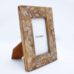 Foreside Home and Garden Natural 4 x 6 inch Floral Pattern Decorative Wood Picture Frame 4x6 Brown