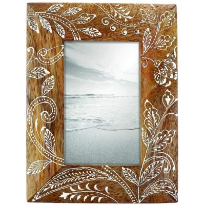 Foreside Home and Garden Natural 4 x 6 inch Floral Pattern Decorative Wood Picture Frame 4x6 Brown