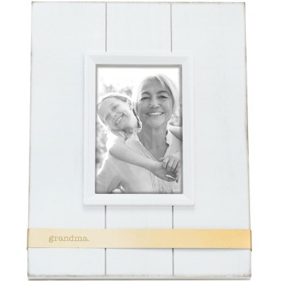 Foreside Home & Garden White and Gold Grandma Banded 4 x 6 inch Distressed Slat Wood and Metal Picture Frame 4 x 6