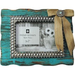 HiEnd Accents Distressed Turquoise Picture Frame w Burlap Bow 5x7