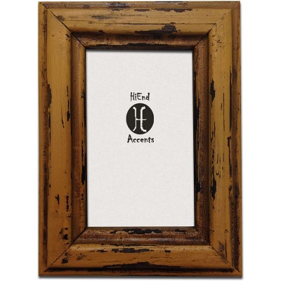 HiEnd Accents Painted Distressed Wood 4x6 Picture Frame Yellow