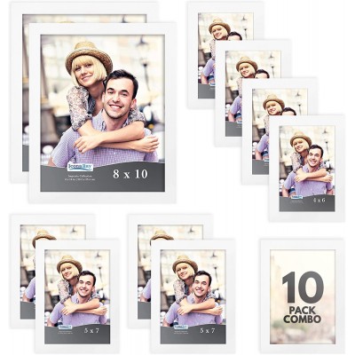 Icona Bay Combination White Picture Frames Set 10 PC Four 4x6 Four 5x7 Two 8x10 Impresia Collection Multi-Pack Simple Modern Design for Wall Gallery