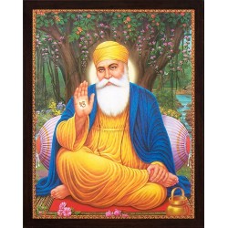 Imagine Mart Guru nanak Dev ji sitting under tree and giving blessings with ekumkar symbol in hand A painting poster with frame must for family home office Gift Purpose