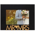Isaac Jacobs Black Wood Sentiments “Mr & Mrs” Picture Frame 4x6 inch Newlywed Photo Gift for Wedding Display on Tabletop Desk Black 4x6