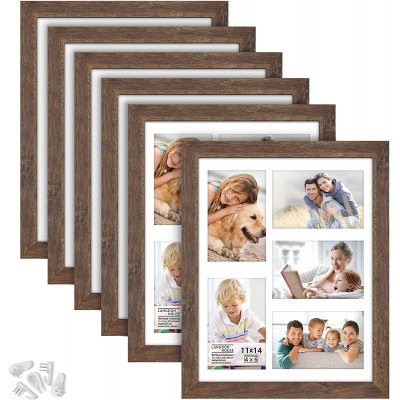 Langdon House 11x14 Collage Picture Frames w Mat for 5-4x6 Photos Rustic Brown 6 Pack Traditional Wood-Like Photo Frames for Any Décor Style Richland Collection