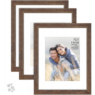 Langdon House 11x14 Picture Frames w Mat to 8x10 Rustic Brown 3 Pack Traditional Wood-Like Photo Frames for Any Décor Style Richland Collection