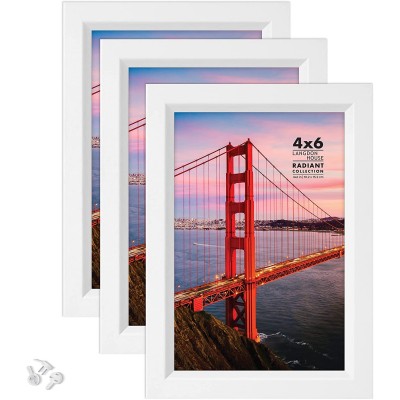 Langdon House 4x6 Picture Frames White 3 Pack Modern w  Beveled Accent Tabletop Easel and Wall Hanging Hooks Included Radiant Collection