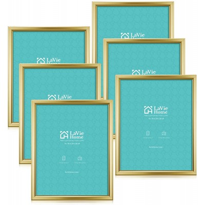 LaVie Home 8x10 Picture Frames 6 Pack Gold Simple Designed Photo Frame with High Definition Glass for Wall Mount & Table Top Display Set of 6 Classic Collection