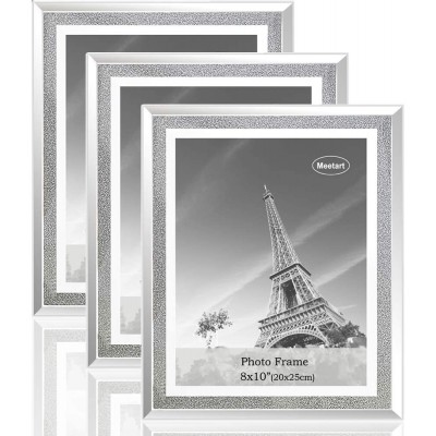 Meetart Sparkle Crystal Silver Glitter Mirror Glass Photo Frame for Photo Size 8x10 Pack of 3 Piece.