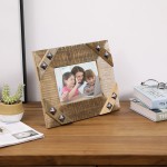 MyGift Vintage Brown Wood 5 x 7 Picture Photo Frame with Black Studded Metal Décor Accent