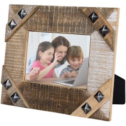 MyGift Vintage Brown Wood 5 x 7 Picture Photo Frame with Black Studded Metal Décor Accent