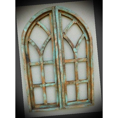 NewSSign Lot of 2 Antique Style Church Window Frame Shutters Vintage Wooden Gothic 36" inch Shabby Green Decor #RLX-1435PMi Warranity by PrMch