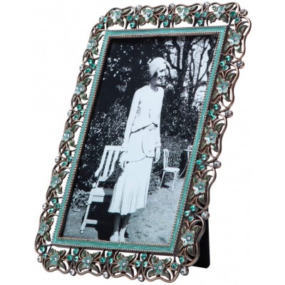 NIKKY HOME 4x6 Jeweled Picture Frame Vintage Antique Photo Frame High Definition Glass for Table Top Display Teal