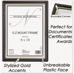 Nudell 11800 EZ Mount Document Frame Accent Plastic 8 x 10 Black Gold